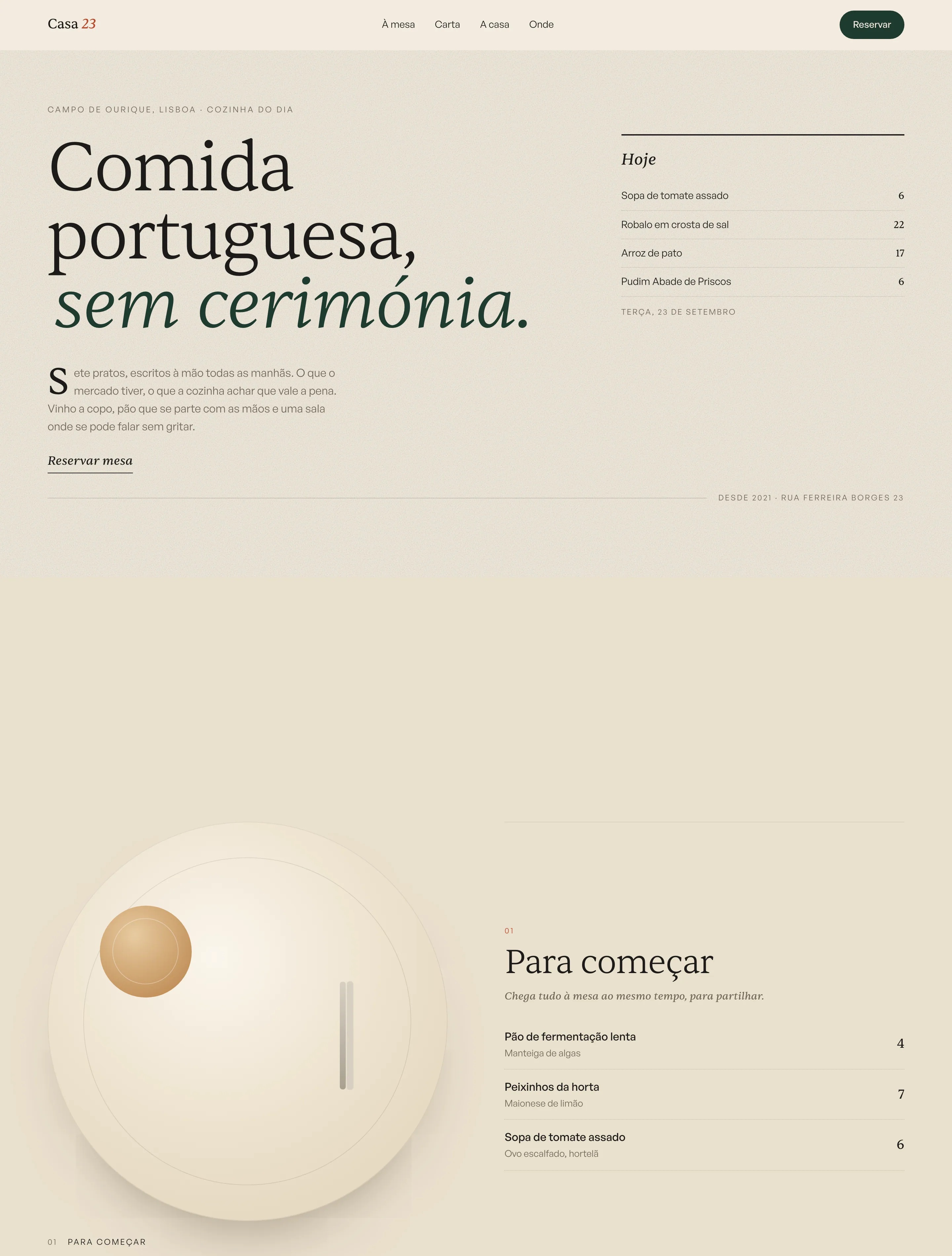 Conceito Casa 23 — website de restaurante