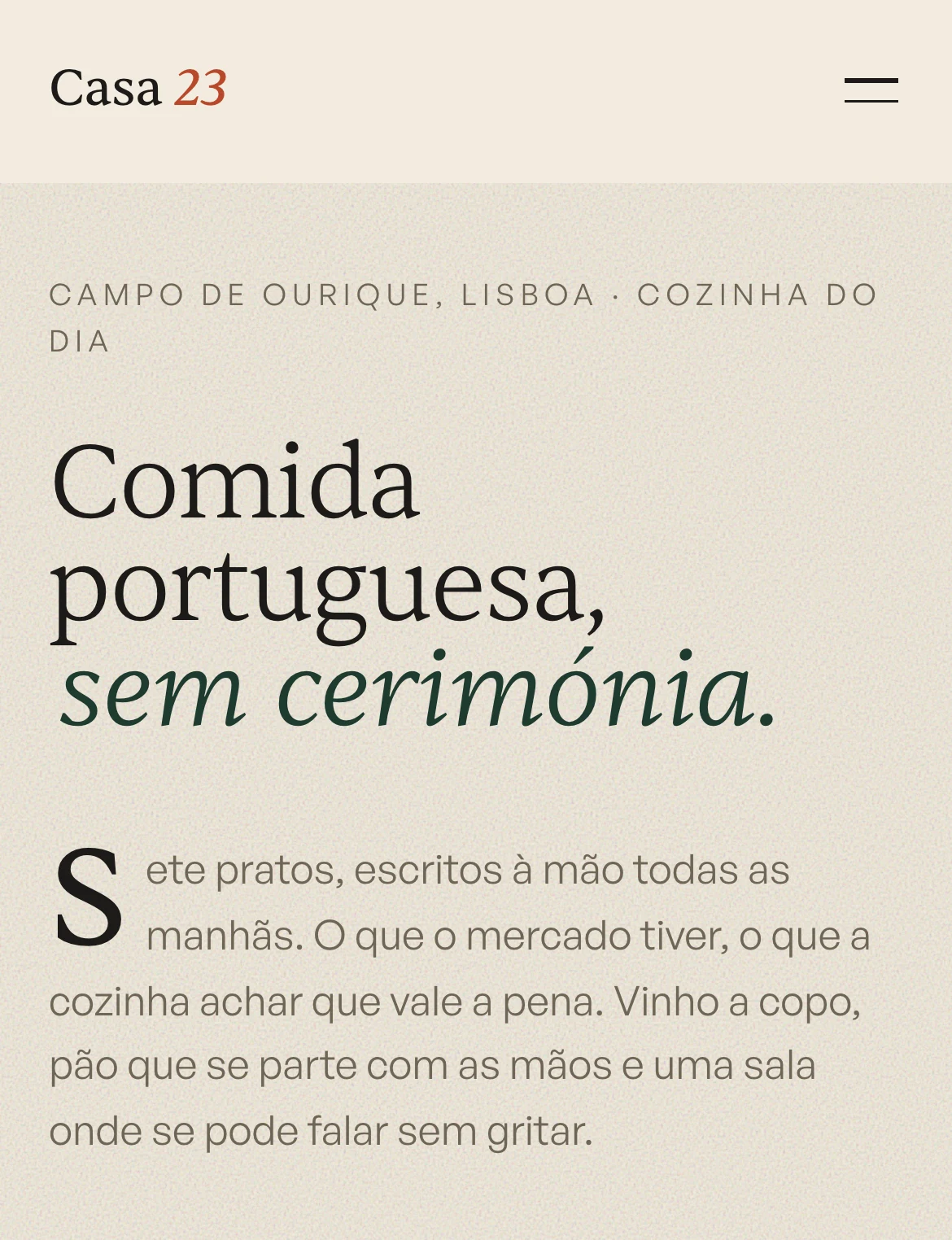 Conceito Casa 23 — restaurante, em telemóvel